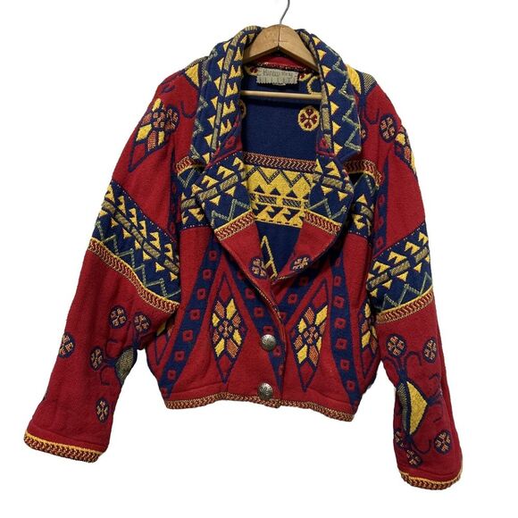 PAINTED PONY tapestry cardigan jacket One Size Red Blue Yellow
